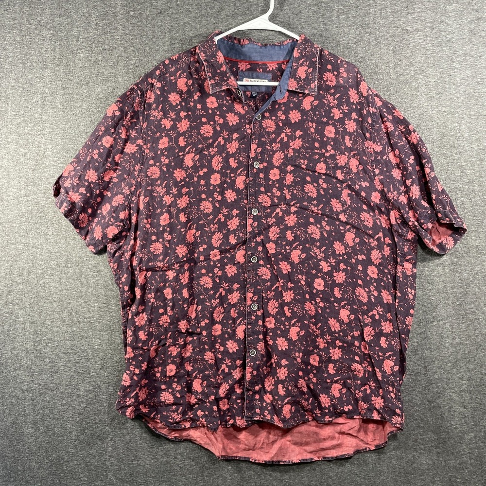 32 Bar Blues Shirt Men XXL Red Floral Short Sleeve Button Up